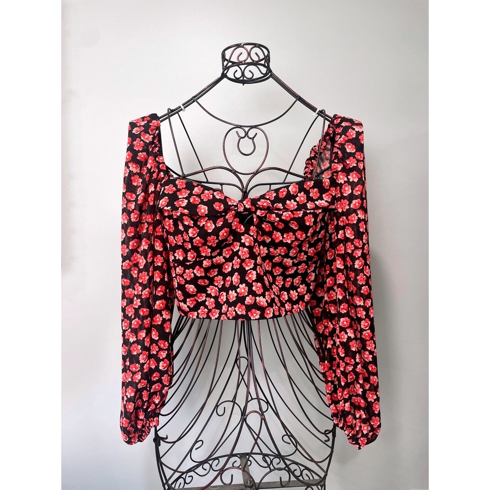 NWT MSRP $99 Bardot Dakota Floral Crop Blouse Red Ditsy‎ Puff Sleeve Top Size 10